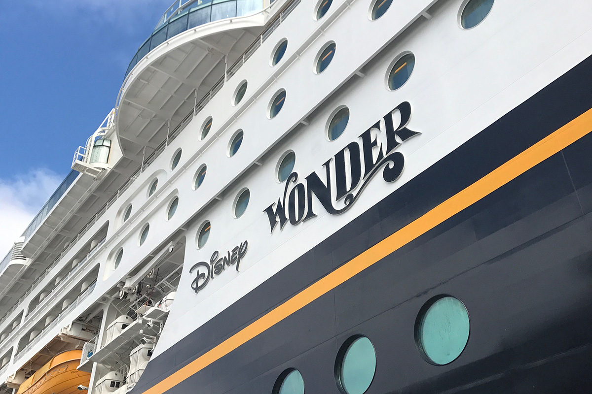 Side of the Disney Wonder cruise ship
