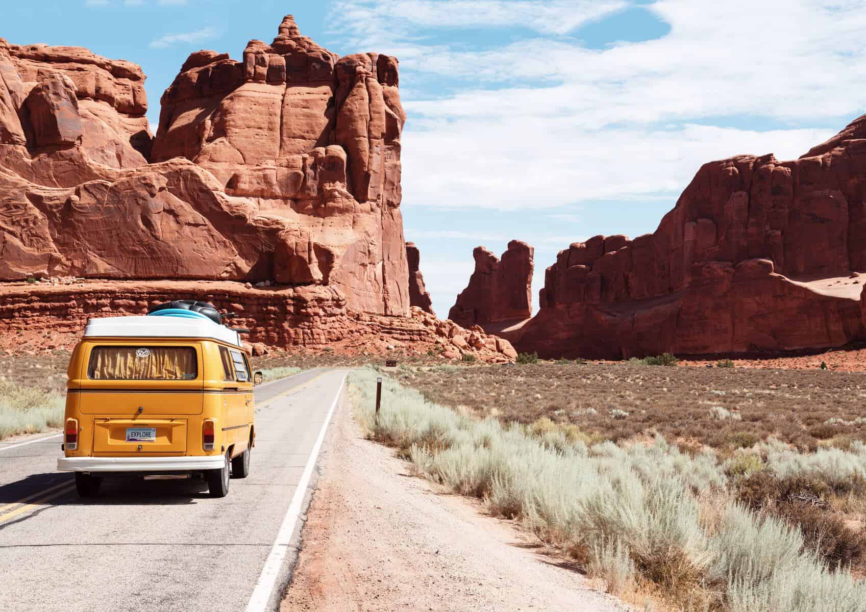 vw bus on the road