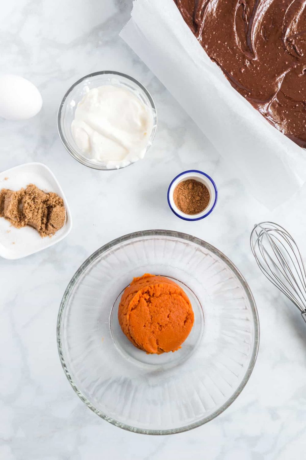 Ingredients for pumpkin cheesecake brownies