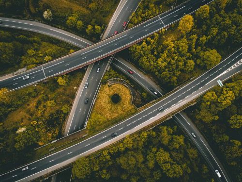 cars driving in several lanes