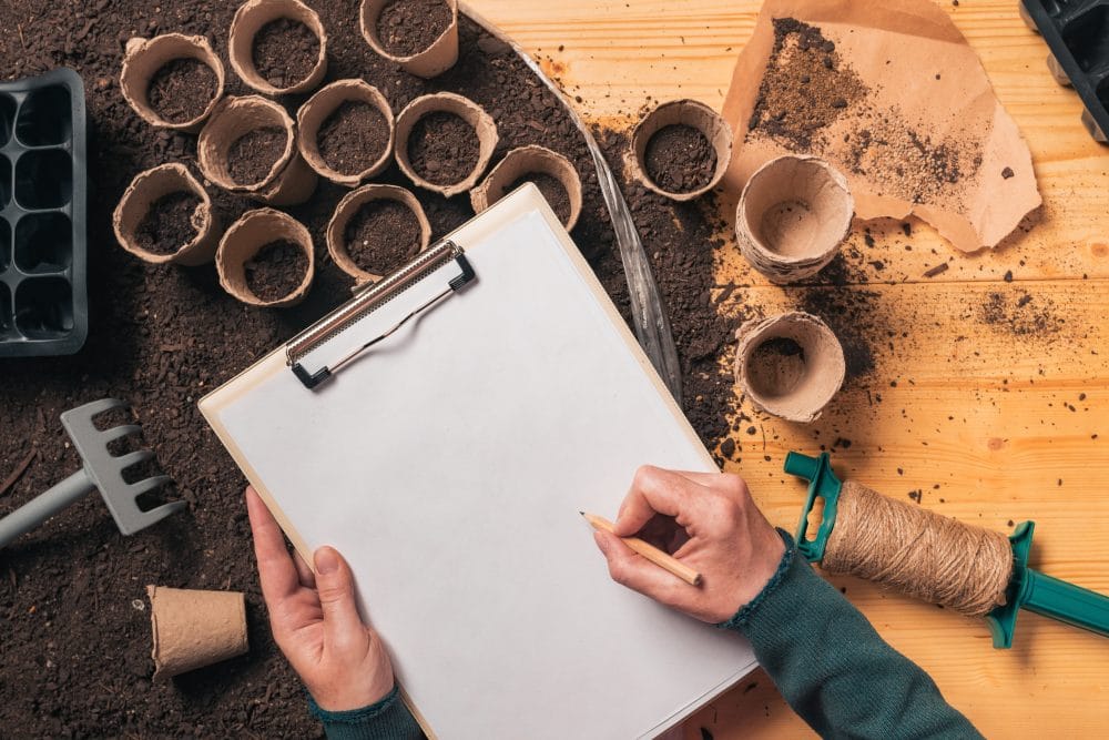 drawing out a garden. 