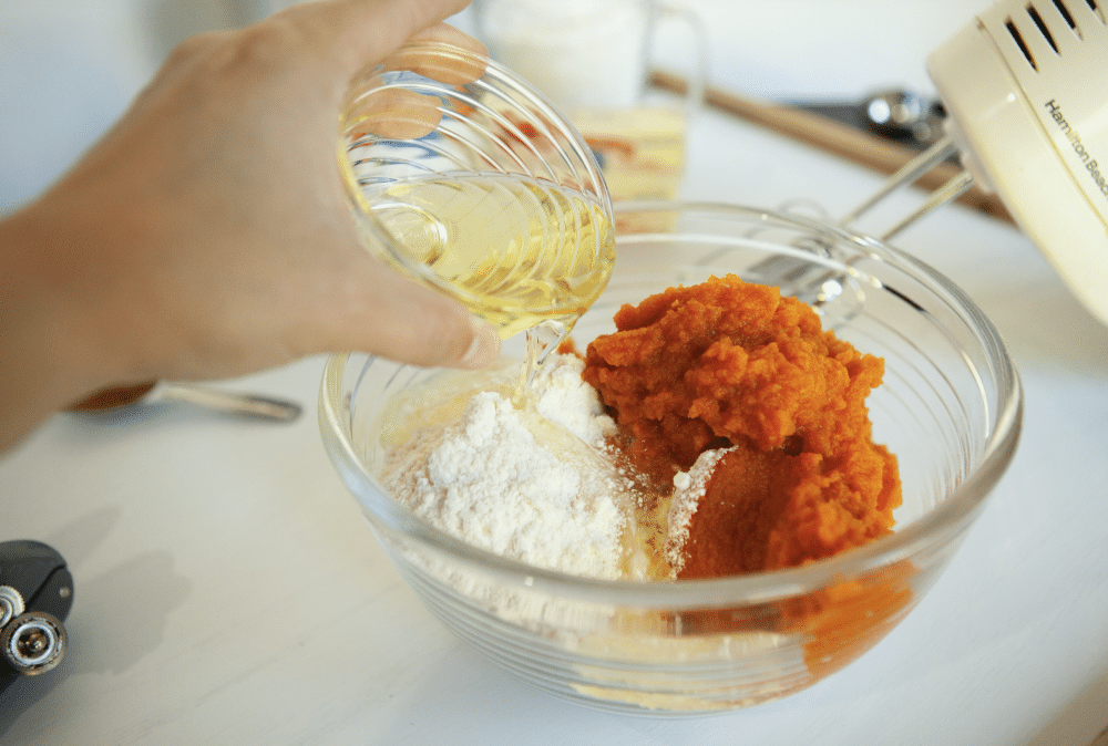 mixing pumpkin ingredients